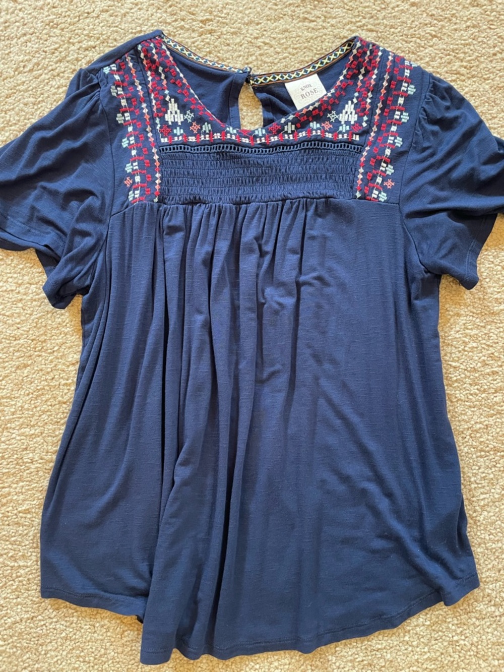 Navy blue embroidered Knox Rose Top